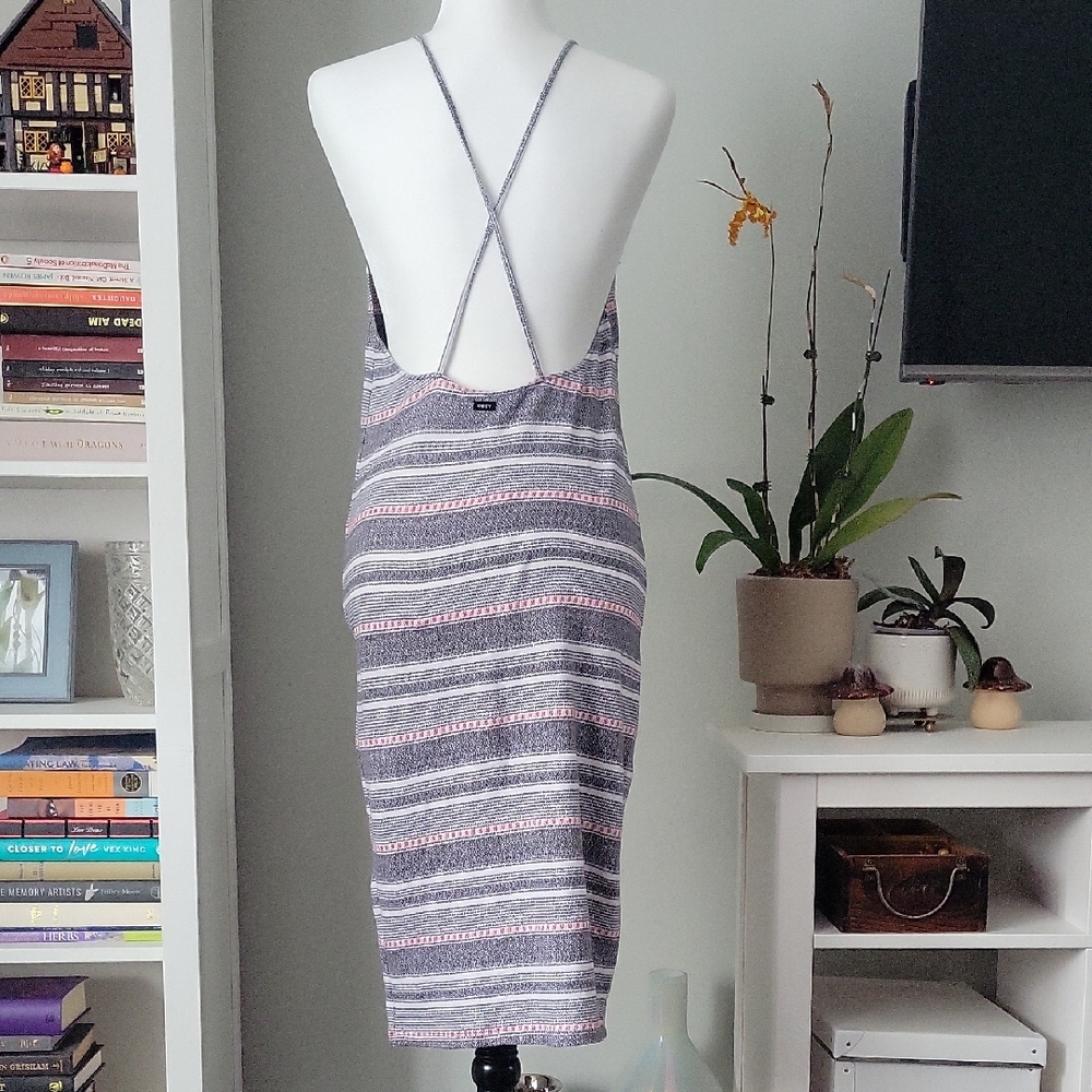 Obey Backless Striped Dress in Gray and Pink